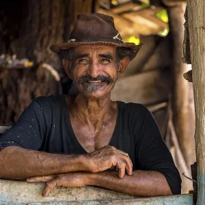 Sugar cane farmer wearing a hat Sugar cane farmer wearing a hat