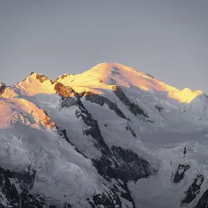 Sunrise, Glacier des Bossons, summit of Mont Blanc with glacier Sunrise, Glacier des Bossons, summit of Mont Blanc with glacier