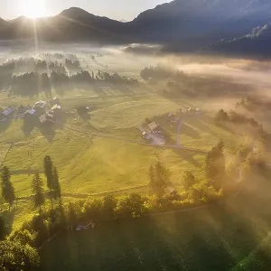 Sunrise with ground fog, Jachenau