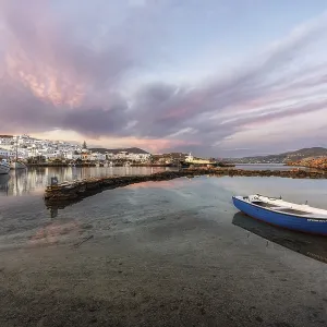 Sunrise view over Naousa Marina in Paros taken during winter season