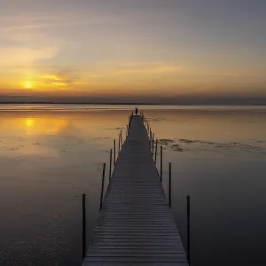 Sunset on a jetty in the Limfjord near Hvalpsund