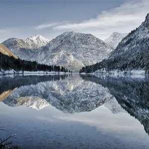 Sunset from lake in winter, Plansee