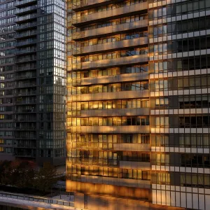 Sunset reflecting on skyscraper glass Sunset reflecting on skyscraper glass