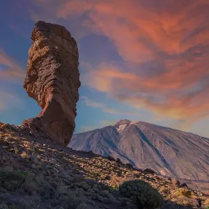Sunset at Roque Cinchado next to Teide in the natural park of Tenerife Sunset at Roque Cinchado next to Teide in the natural park of Tenerife