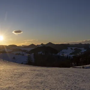 Sunset on Snowy Plateau Print, Birenmatt, Switzerland