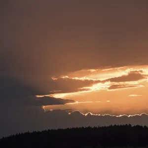 Sunset in Upper Franconia with a spruce forest in the foreground
