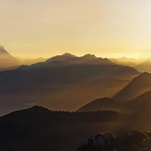 Sunset with view on the Jachenau with Walchensee and Zugspitze with Wetterstein range Sunset with view on the Jachenau with Walchensee and Zugspitze with Wetterstein range