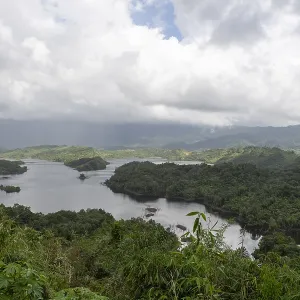 Sweeping views over a lake, surrounded by mountains and forests