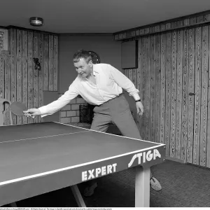 Table Tennis 1967. Singer Thore Skogman (1931-2007) pictured playing table tennis in the basement room of his house
