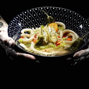 Tattooed Hands Hold Udon Bowl Print Tattooed Hands Hold Udon Bowl Print