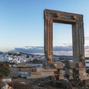 Temple of Apollo scenic viewpoint with the sunset view over Naxos