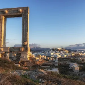 Temple of Apollo scenic viewpoint with the sunset view over Naxos
