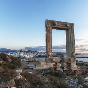 Temple of Apollo scenic viewpoint with the sunset view over Naxos