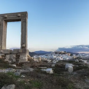 Temple of Apollo scenic viewpoint with the sunset view over Naxos