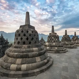 Temple complex Borobudur at sunrise