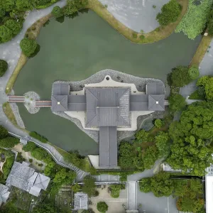 Temple complex in a Japanese village photographed with a drone Temple complex in a Japanese village photographed with a drone