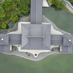 Temple complex in a Japanese village photographed with a drone Temple complex in a Japanese village photographed with a drone