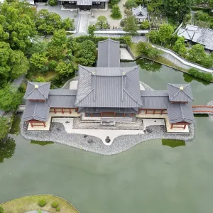 Temple complex in a Japanese village photographed with a drone Temple complex in a Japanese village photographed with a drone