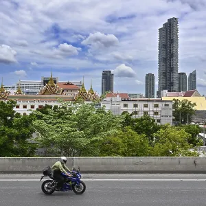 Temple complex and skyscrapers