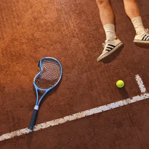 Tennis player lying on the ground