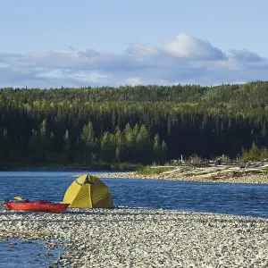 Tent, camp, kayak, headland, gravel bar
