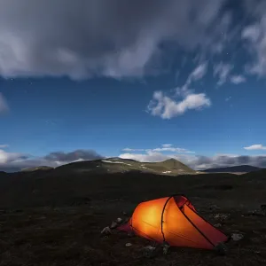 Tent in mountain landscape, Sarek National Park