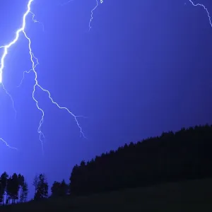 Thunderstorm, lightning striking a forest