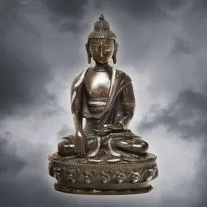 Tibetan Buddha statue made of bronze, with clouds Tibetan Buddha statue made of bronze, with clouds