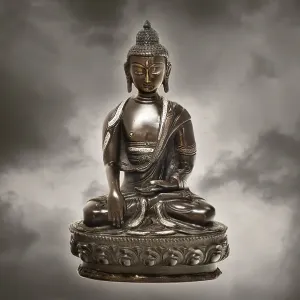 Tibetan Buddha statue made of bronze, with clouds