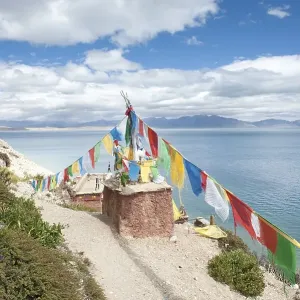 Tibetan Buddhism, Stupa or Chorten with colourful prayer flags