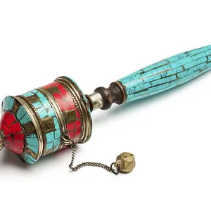 Tibetan buddhist Mani wheel or hand prayer wheel isolated on white Tibetan buddhist Mani wheel or hand prayer wheel isolated on white