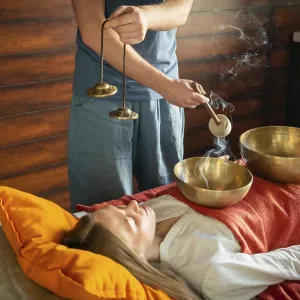 Tibetan singing bowl in sound therapy