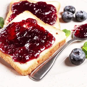 Toast with Blueberry Jam Print, Top View Toast with Blueberry Jam Print, Top View