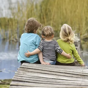 Patagonia, Argentina: Three Toddlers on Old Jetty Print Patagonia, Argentina: Three Toddlers on Old Jetty Print