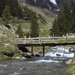 Torrent and old wooden bridge on the Transfogarasan High Road Torrent and old wooden bridge on the Transfogarasan High Road