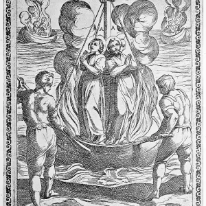Torture, ordeal, inquisition, convict sent out to sea on a ship full of fuel that was set on fire