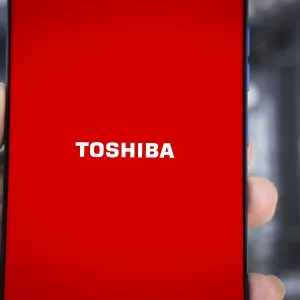 Toshiba logo is displayed on smartphone Toshiba logo is displayed on smartphone