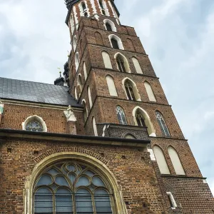 Tourist architectural attractions in the market square of Krakow