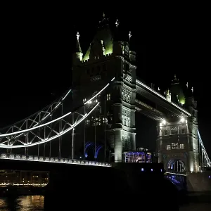 Tower Bridge brightly lit at night
