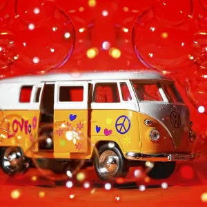 Toy car, VW T1, Bulli with soap bubbles