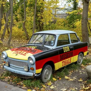 Trabant Trabi in the German colours black red gold of the DDR Museum Thale Trabant Trabi in the German colours black red gold of the DDR Museum Thale