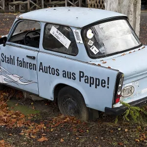Trabi with the inscription Maenner aus Stahl fahren Autos aus Pappe Trabi with the inscription Maenner aus Stahl fahren Autos aus Pappe