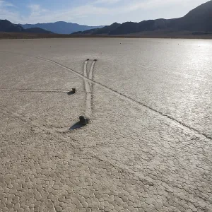 Tracks created by the mysterious moving rocks at the "Racetrack"