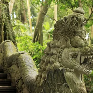 Traditional balinese statue. Monkey forest, Bali