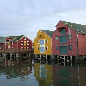 Traditional harbour buildings, fishing village Rorvik