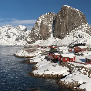 Traditional red wooden Rorbu houses