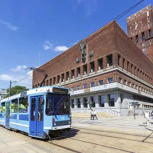 Tram Tram public transport at the city hall in Oslo Tram Tram public transport at the city hall in Oslo