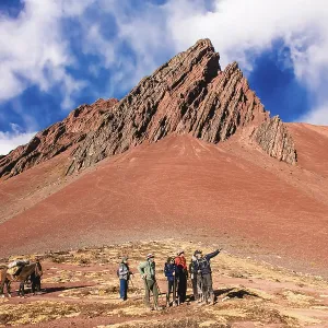 Trekking group in front of bizarre rock formations near Huampococha Trekking group in front of bizarre rock formations near Huampococha
