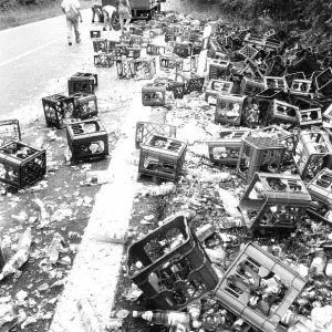 Truck has lost bottles, ca. 1980s Truck has lost bottles, ca. 1980s