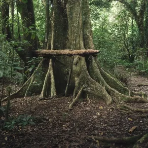 Trunk of an old white pine tree in a forest in New Zealand